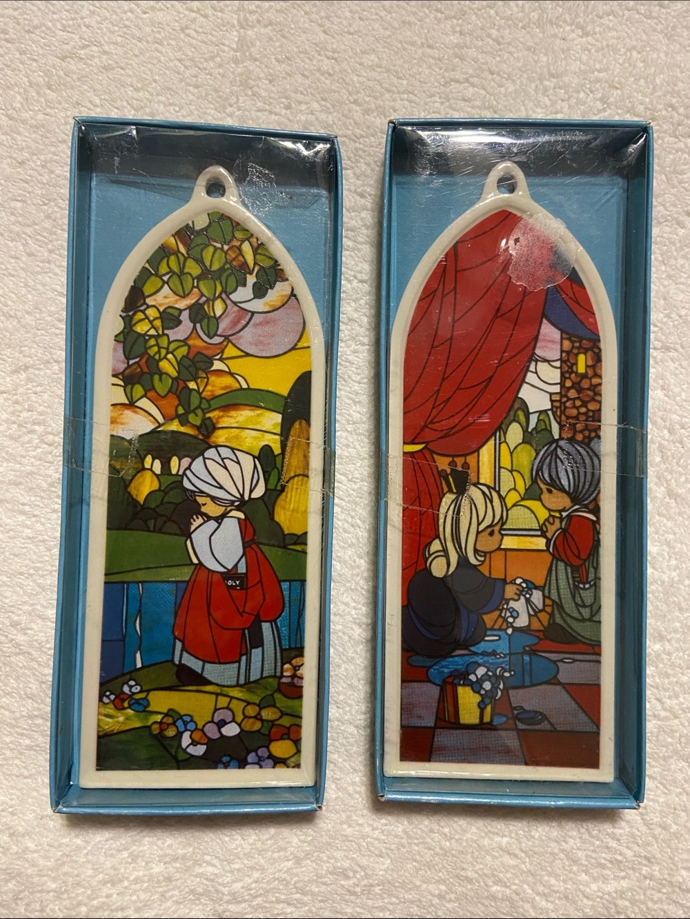 Vintage 1989 Precious Moments ceramic Stained-Glass Style Hanging ornaments